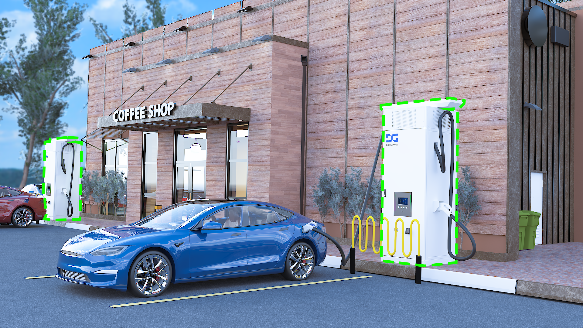 EV Microgrid with Interport charging station infront of coffee shop SST